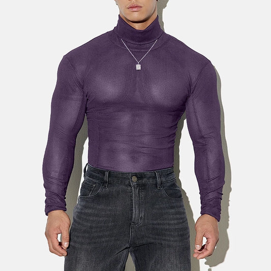 a sexy man in Purple Censored Mesh Turtleneck - pridevoyageshop.com - gay men's fashion, clubwear, party outfit
