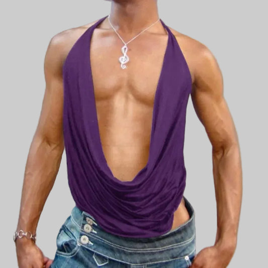 a sexy man in Purple Goddess Drape Top - pridevoyageshop.com - gay men's fashion, clubwear, party outfit