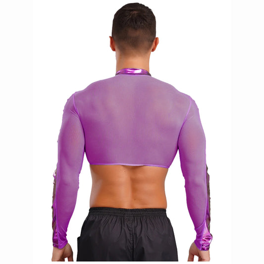 a sexy man in Purple Hyperstrike Crop Jacket - pridevoyageshop.com - gay men's fashion, clubwear, party outfit