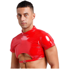 a sexy man in Red Boy is feeding Vinyl Chest Top - pridevoyageshop.com - gay men's fashion, clubwear, party outfit