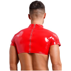 a sexy man in Red Boy is feeding Vinyl Chest Top - pridevoyageshop.com - gay men's fashion, clubwear, party outfit