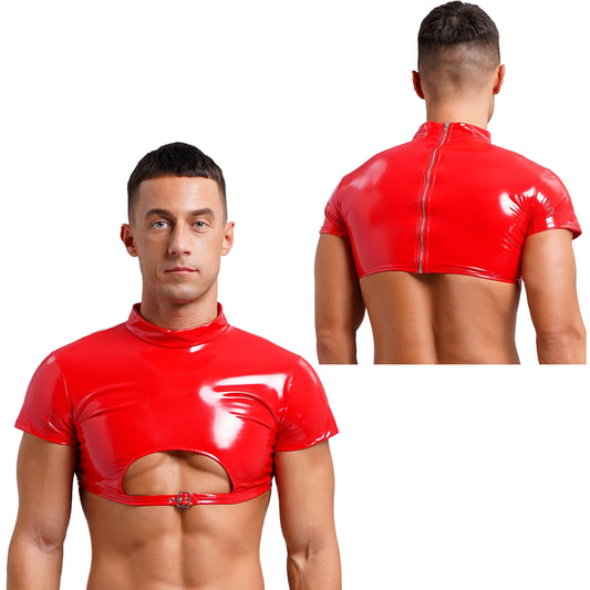 a sexy man in Red Boy is feeding Vinyl Chest Top - pridevoyageshop.com - gay men's fashion, clubwear, party outfit