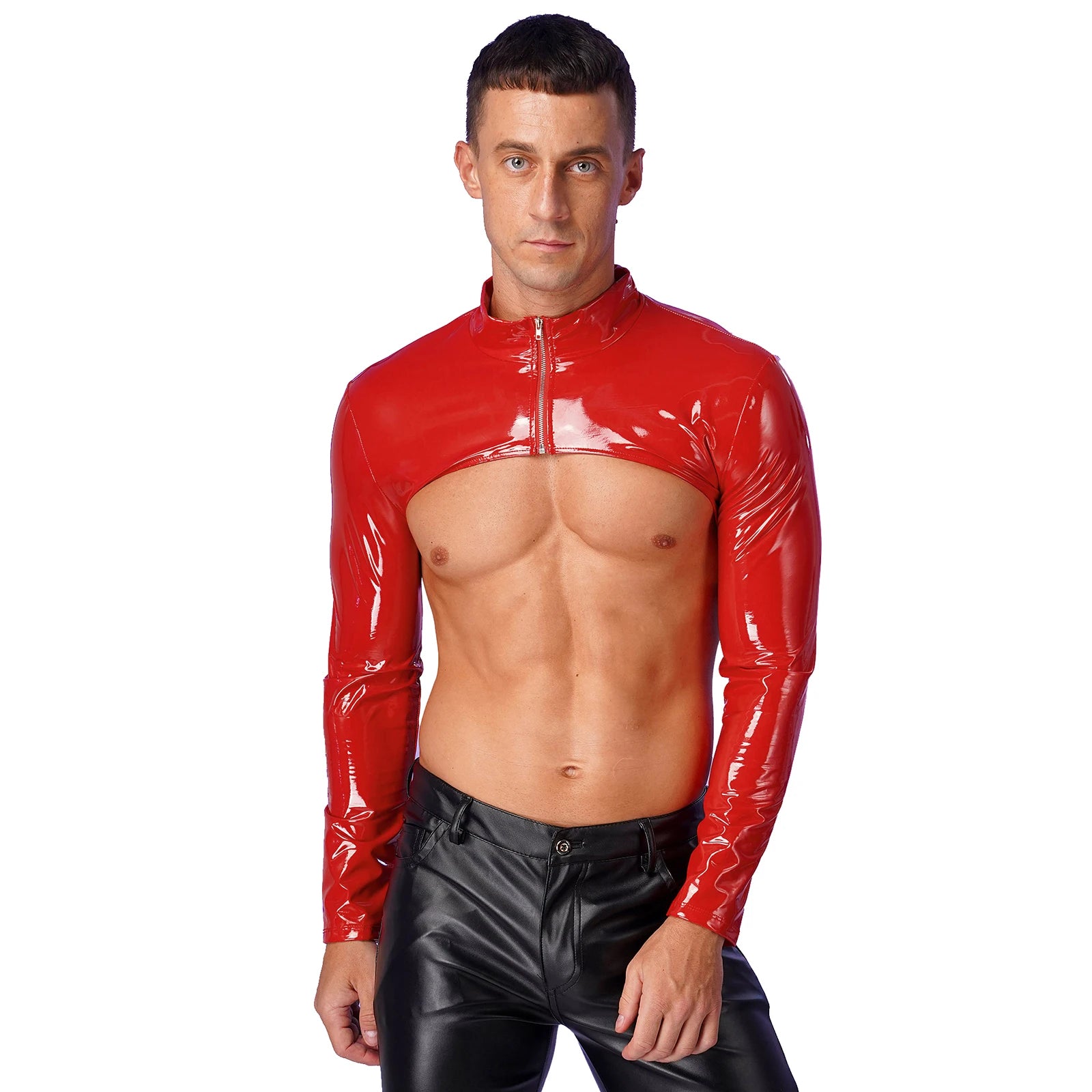 a sexy man in Red Boystown Drama PVC Bolero - pridevoyageshop.com - gay men's fashion, clubwear, party outfit