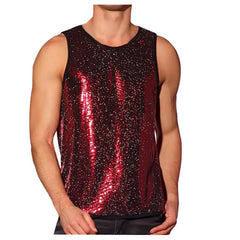 a sexy man in Red Last Call Sequin Tank - pridevoyageshop.com - gay men's fashion, clubwear, party outfit