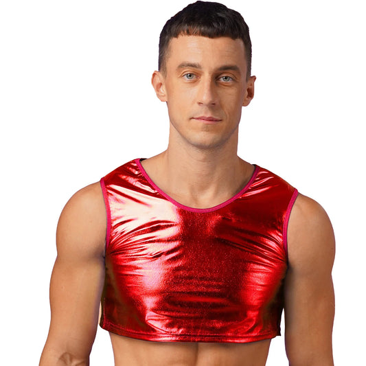 a sexy man in Red Panic Crop - pridevoyageshop.com - gay men's fashion, clubwear, party outfit