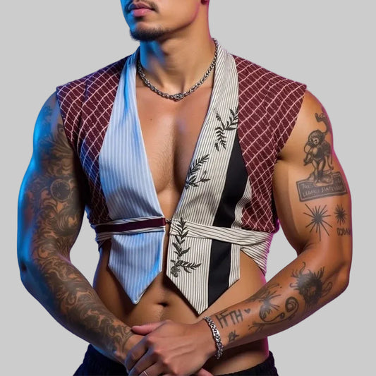 a sexy man in Red Suit Up & Strip Crop Top - pridevoyageshop.com - gay men's fashion, clubwear, party outfit