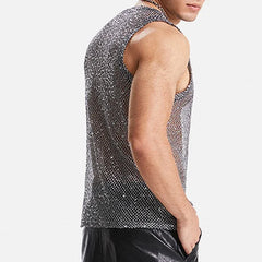 a sexy man in Silver Catch Light Sequin Mesh Tank - pridevoyageshop.com - gay men's fashion, clubwear, party outfit