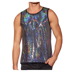 a sexy man in Silver Last Call Sequin Tank - pridevoyageshop.com - gay men's fashion, clubwear, party outfit