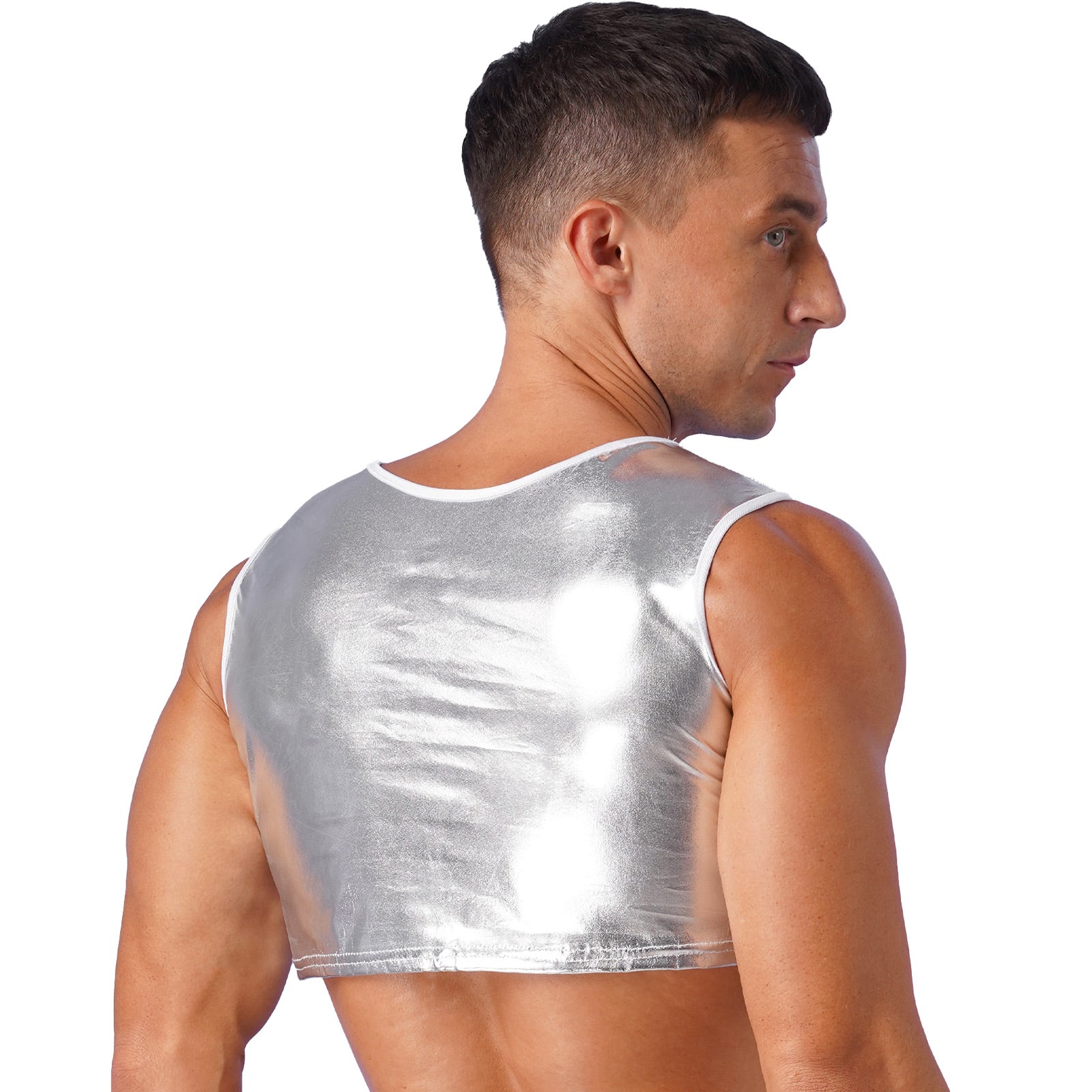 a sexy man in Silver Panic Crop - pridevoyageshop.com - gay men's fashion, clubwear, party outfit