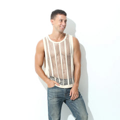 a sexy man in White Pool Queen Net Top - pridevoyageshop.com - gay men's fashion, clubwear, party outfit