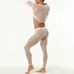 a sexy man in White Runway Nude-Illusion Mesh Set - pridevoyageshop.com - gay men's fashion, clubwear, party outfit