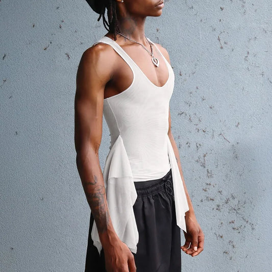 a sexy man in White Runway Wing Sheer Tank - pridevoyageshop.com - gay men's fashion, clubwear, party outfit