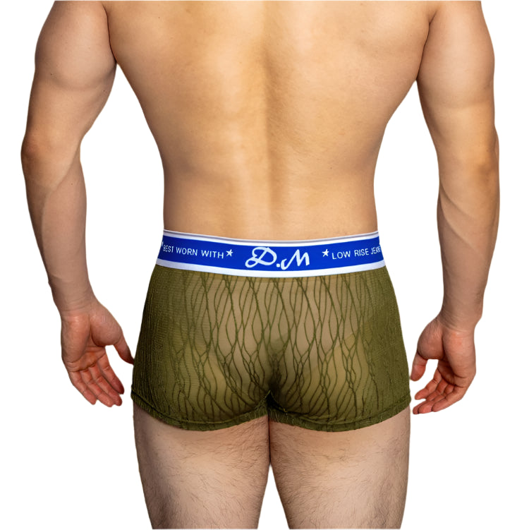 a sexy man in army green DM F.U.C.K. Lace Boxers - pridevoyageshop.com - gay men’s thongs, boxers, briefs and jockstraps
