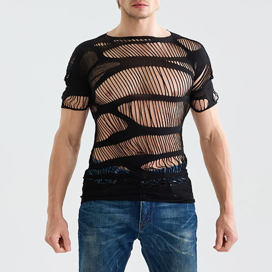a sexy man in black Club Strip Down Mesh Tee - pridevoyageshop.com - gay men’s harness, lingerie and fetish wear
