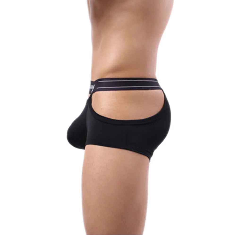 a sexy man in black Hollow Tease Cutout Boxer Briefs - pridevoyageshop.com - gay men’s thongs, boxers, briefs and jockstraps