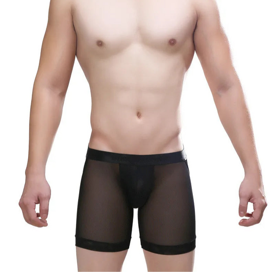 a sexy man in black Men's Bare Cheeks Sheer Jock Shorts
