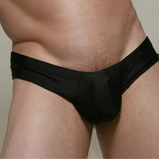 a sexy man in black Men’s Booty Drop Low-Rise Swim Briefs - pridevoyageshop.com - gay men’s sexy swim briefs, trunks, board shorts, and bikinis
