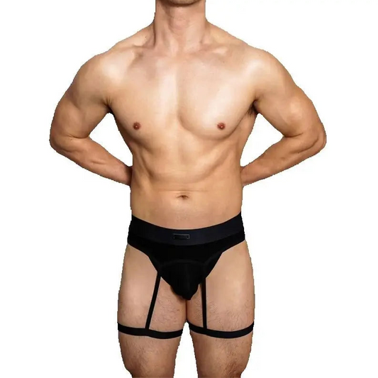 a sexy man in black Men’s D.M. Garter Belt - pridevoyageshop.com - gay men’s thongs, boxers, briefs and jockstraps