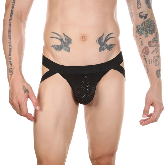 a sexy man in black Men’s Hoop Bandage Harness Jockstrap Men’s Hoop Bandage Harness Jockstrap - pridevoyageshop.com - gay men’s thongs, boxers, briefs and jockstraps