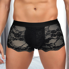 a sexy man in black Men’s Kinked Up Floral Lace Boxers - pridevoyageshop.com - gay men’s thongs, boxers, briefs and jockstraps
