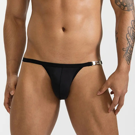 a sexy man in black Men’s Leashed at the Pool Swim Briefs - pridevoyageshop.com - gay men’s sexy swim briefs, trunks, board shorts, and bikinis