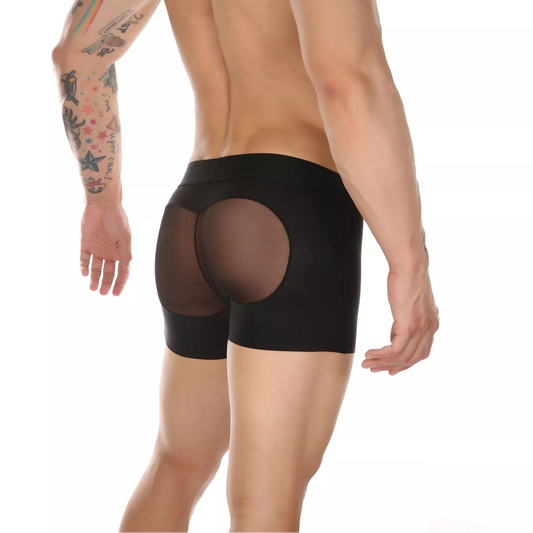 a sexy man in black Men’s Mesh Big Pouch and Peach Butt Boxer - pridevoyageshop.com - gay men’s thongs, boxers, briefs and jockstraps