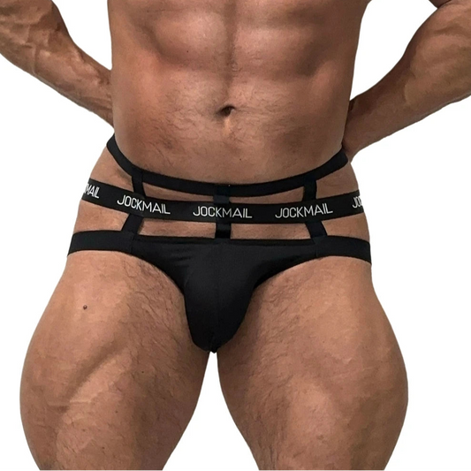 a sexy man in black Men’s Multi-Strap Cage Bare Thongs - pridevoyageshop.com - gay men’s thongs, boxers, briefs and jockstraps