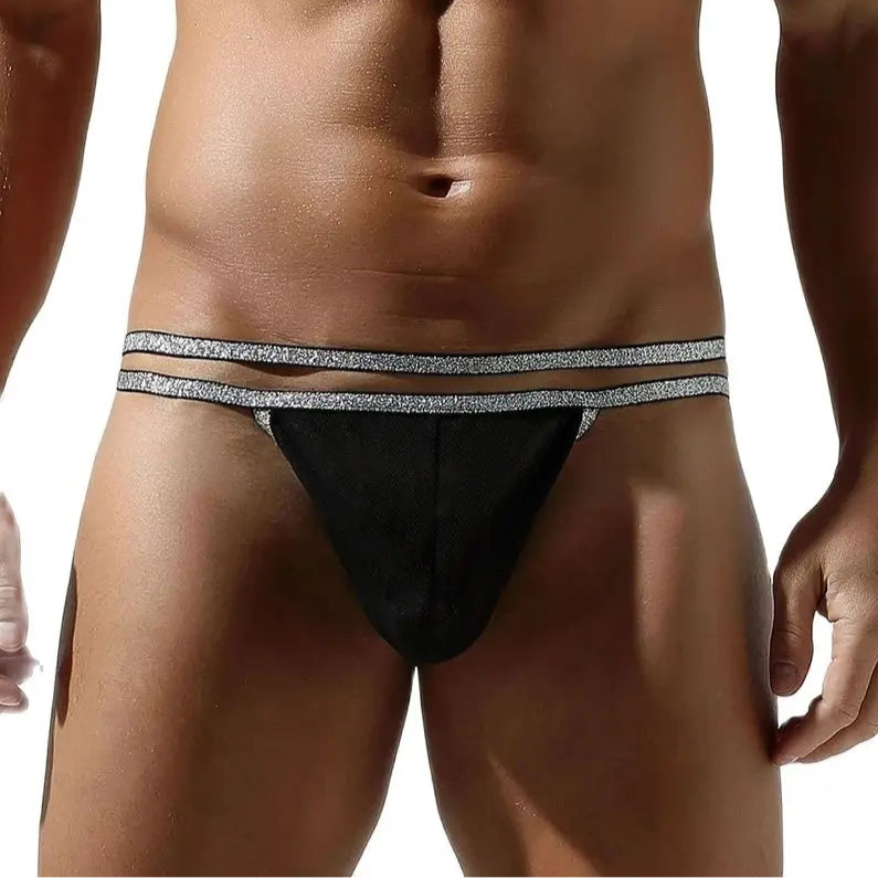 a sexy man in black Men’s Tauwell Double-Band Mesh Thong - pridevoyageshop.com - gay men’s thongs, boxers, briefs and jockstraps