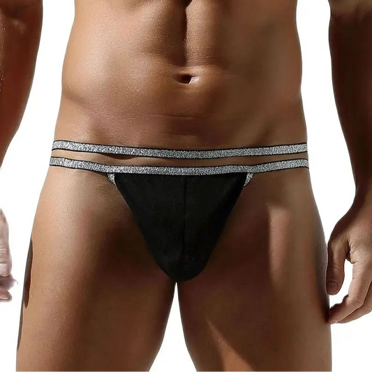 a sexy man in black Men’s Tauwell Double-Band Mesh Thong - pridevoyageshop.com - gay men’s thongs, boxers, briefs and jockstraps