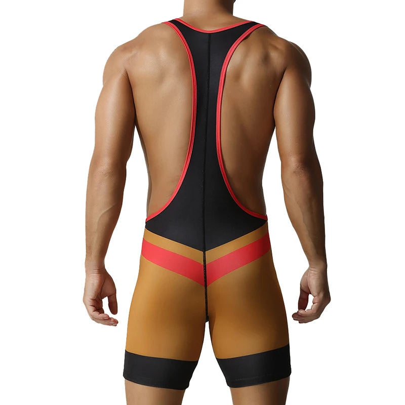 a sexy man in black Men’s Trident Double-Chevron Singlet – pridevoyageshop.com – gay men’s harness, lingerie and fetish wear