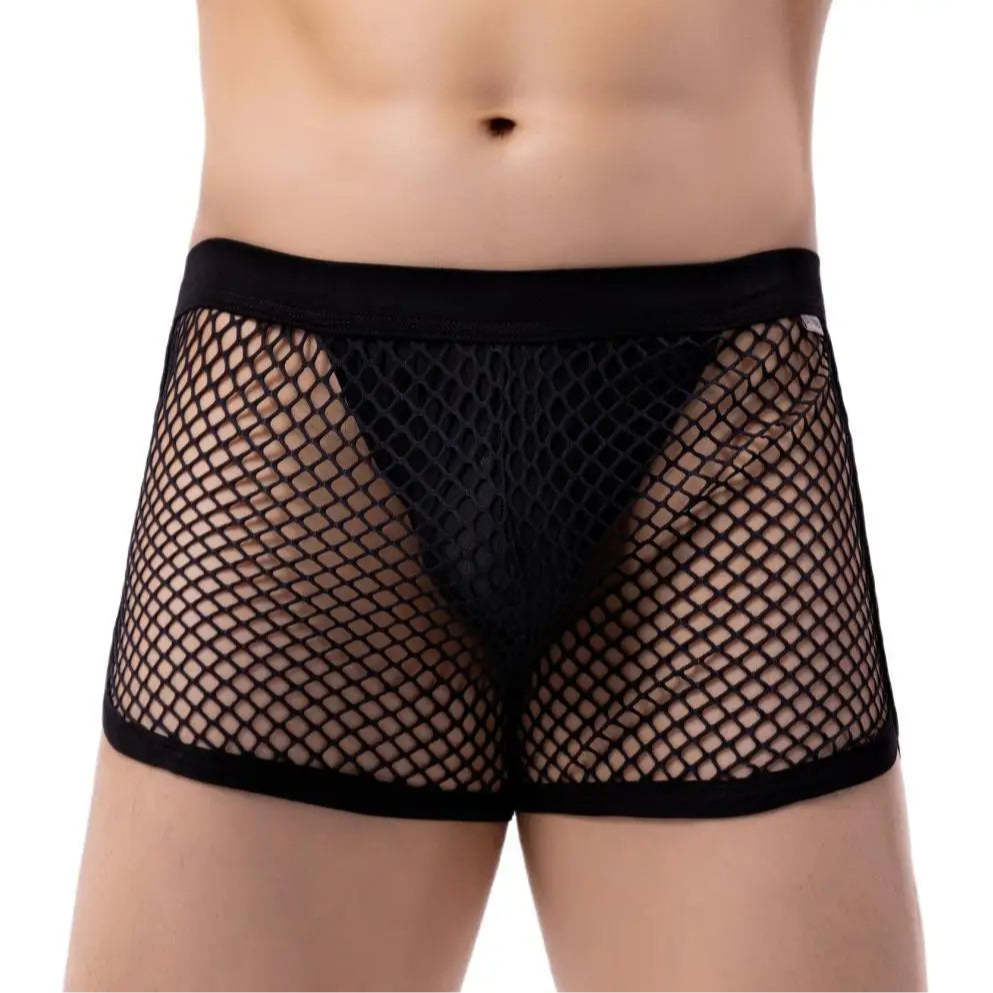 a sexy man in black Mesh Daddy Boxers - pridevoyageshop.com - gay men’s thongs, boxers, briefs and jockstraps