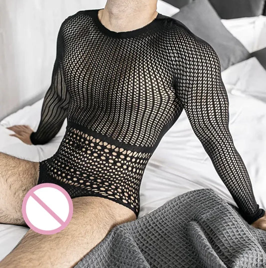 a sexy man in black Night Audit Net Bodysuit - pridevoyageshop.com - gay men’s harness, lingerie and fetish wear