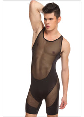 a sexy man in black The Veil Sheer Singlet – pridevoyageshop.com – gay men’s harness, lingerie and fetish wear