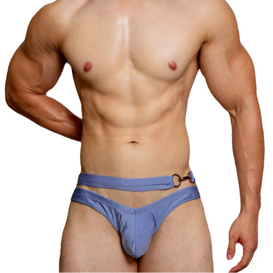 a sexy man in blue DM Mens Hook & Dive Double-Strap Swim Brief - pridevoyageshop.com - gay men’s thongs, boxers, briefs and jockstraps