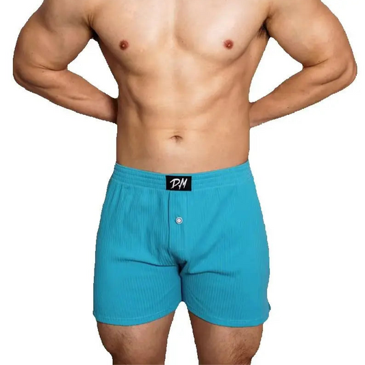 a sexy man in blue DM Untamed Button-Up Boxer Shorts - pridevoyageshop.com - gay men’s thongs, boxers, briefs and jockstraps