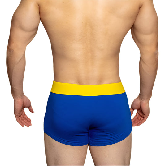 a sexy man in blue Men’s Color Clash Mesh Peephole Boxer Briefs - pridevoyageshop.com - gay men’s thongs, boxers, briefs and jockstraps