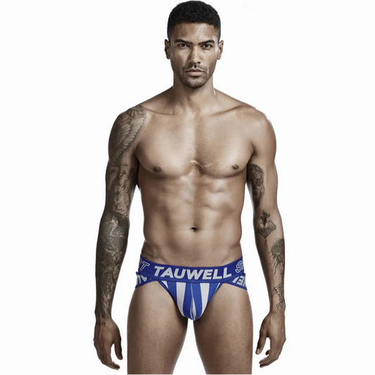 a sexy man in blue Men’s TAUWELL Striped Jock Briefs - pridevoyageshop.com - gay men’s thongs, boxers, briefs and jockstraps