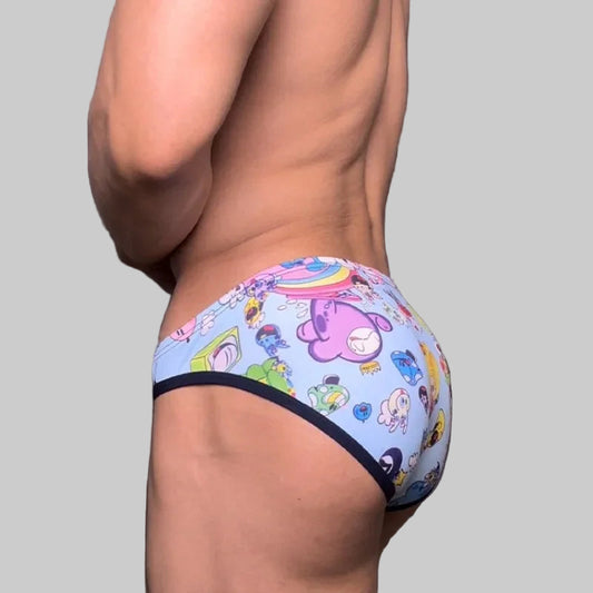 a sexy man in blue Men’s Toon Riot Swim Bikini Briefs – pridevoyageshop.com – gay men’s sexy swim briefs, trunks, board shorts, and bikinis
