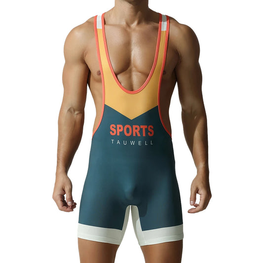 a sexy man in bluish green Men’s On-Point Chevron Singlet – pridevoyageshop.com – gay men’s harness, lingerie and fetish wear