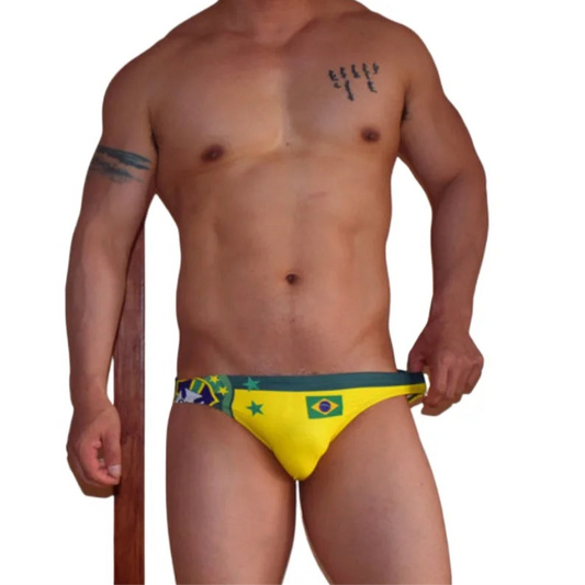 a sexy man in brazil flag Men’s Flag Frenzy Swim Briefs - pridevoyageshop.com - gay men’s sexy swim briefs, trunks, board shorts, and bikinis