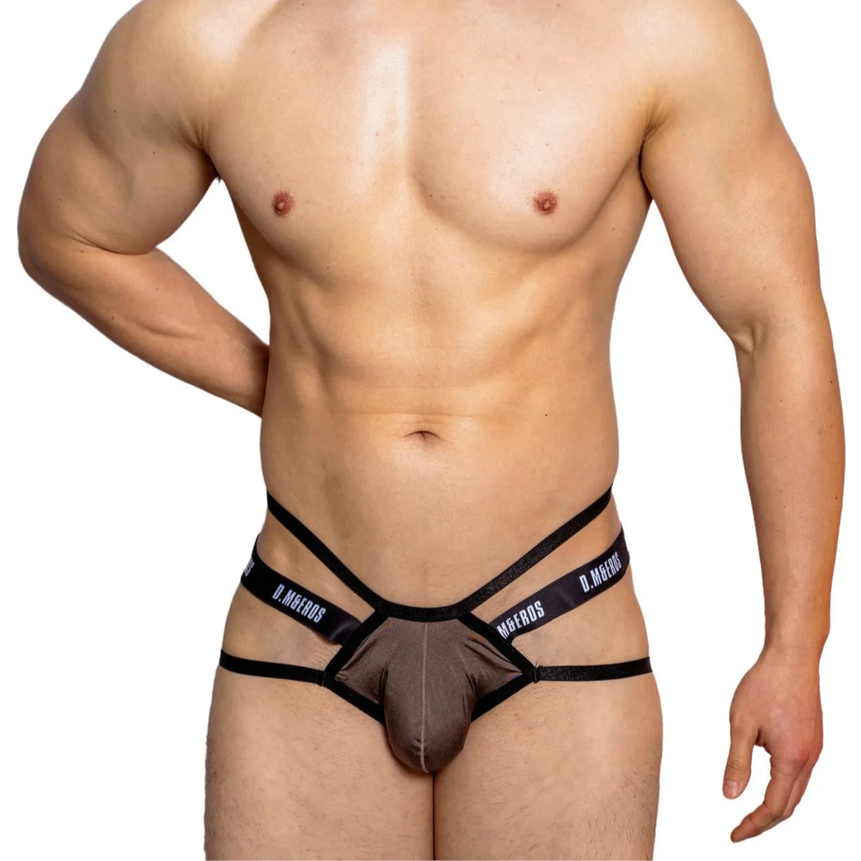 a sexy man in brown Men’s D.M & Eros Strappy Jock Thong - pridevoyageshop.com - gay men’s thongs, boxers, briefs and jockstraps