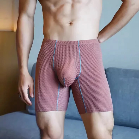 a sexy man in brown Men's Glory Big Pouch Waffle-Knit Long Boxers - pridevoyageshop.com - gay men’s thongs, boxers, briefs and jockstraps