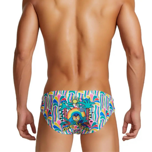 a sexy man in colorful Men’s Juicy Thirst Summer Swim Briefs - pridevoyageshop.com - gay men’s sexy swim briefs, trunks, board shorts, and bikinis