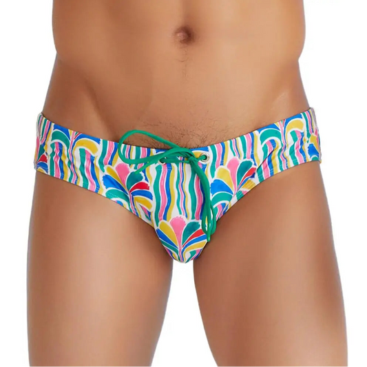a sexy man in colorful Men’s Juicy Thirst Summer Swim Briefs - pridevoyageshop.com - gay men’s sexy swim briefs, trunks, board shorts, and bikinis