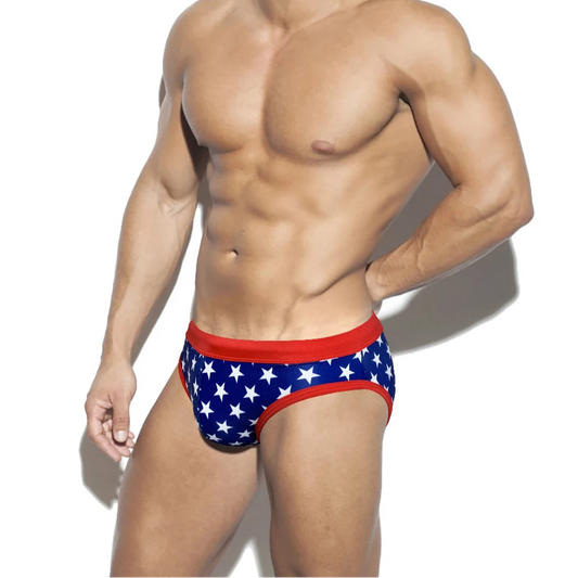 a sexy man in dark blue Men's All-American Swim Briefs - pridevoyageshop.com - gay men’s thongs, boxers, briefs and jockstraps