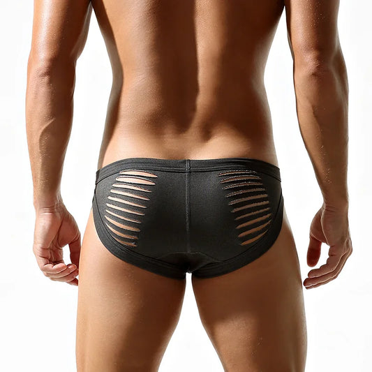 a sexy man in dark gray DM Men’s “Rip Me” Slashed Booty Briefs - pridevoyageshop.com - gay men’s thongs, boxers, briefs and jockstraps