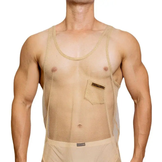 a sexy man in gold Look Dont Touch Mesh Tank – pridevoyageshopcom – gay mens clubwear mesh tanks crop tops fashion tops partywear activewear