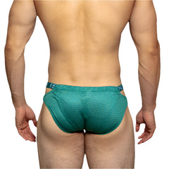 a sexy man in green DM Men’s Strappy Mesh Jock Brief - pridevoyageshop.com - gay men’s thongs, boxers, briefs and jockstraps