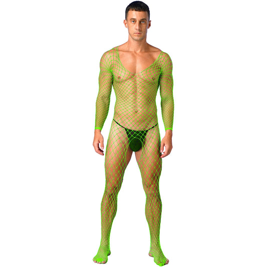 a sexy man in green Full Serve Net Bodystocking - pridevoyageshop.com - gay men’s harness, lingerie and fetish wear