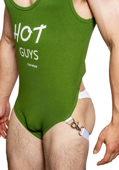 a sexy man in green The Label Jock-Back Bodysuit – pridevoyageshop.com – gay men’s harness, lingerie and fetish wear